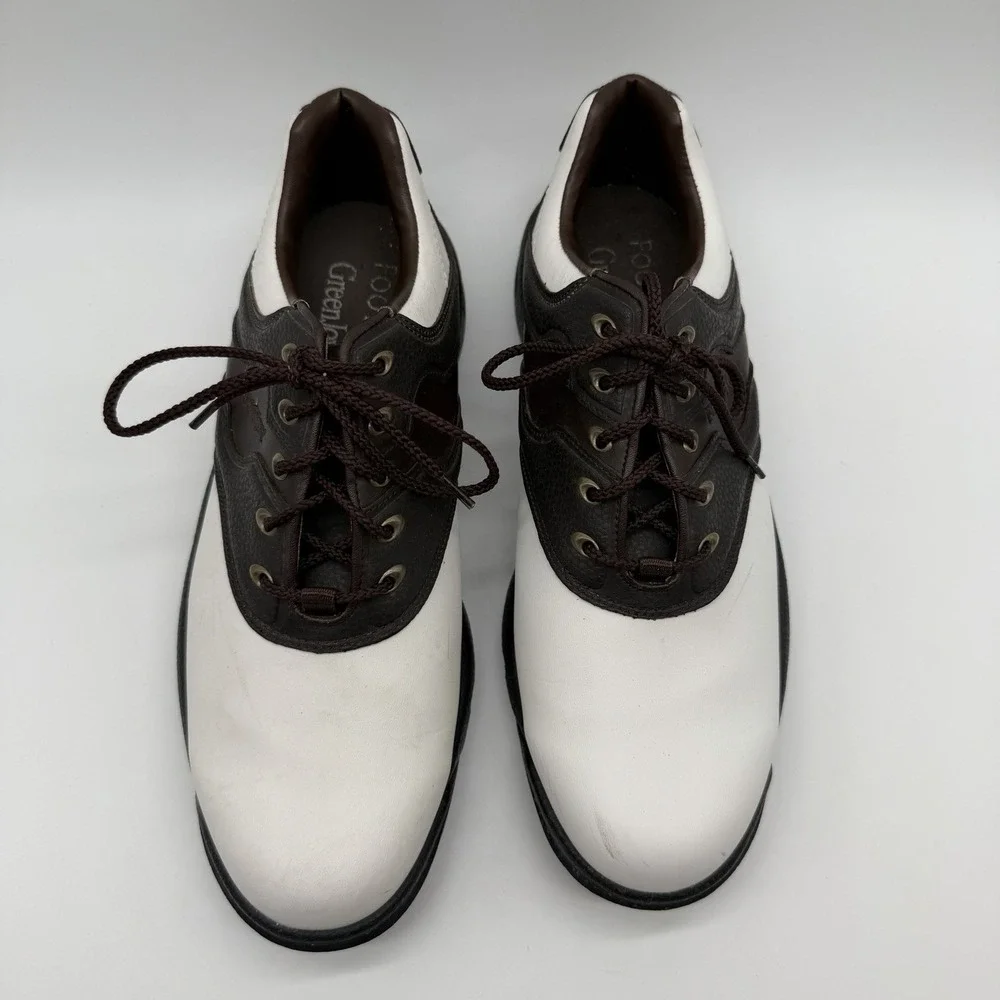 FootJoy Shoes Men's 10M Golf Brown White GreenJoys Saddle Oxford SoftSpikes